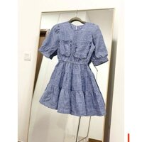 Đầm Xanh Caro Xoè Tầng Kiểu Baby Doll. Có nhận may theo size