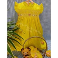 Đầm xích móc / Smock (Smocked dress) vàng cổ tròn tay cánh tiên