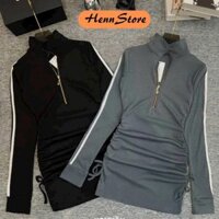 Đầm Xinh Body Tay Áo Dài Viền Sọc Phối Dây Kéo Rút 2 Bên Hông Sang Trọng DN07