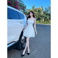 Đầm xô hột cột dây cổ phối tay voan kiếng Mỹ (có mút ngực