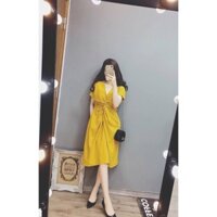 💕Đầm xoắn bụng màu vàng mustard