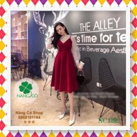 Đầm Xóe 2 Dây Áo Voan Chấm Bi Chất Vải Nhung Phù Hợp Dạo Phố Đi Chơi Picnic