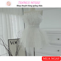 Đầm xòe 2 dây trắng phối voan SANG CHẢNH - Shop Trang QUãng Châu