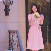 Đầm xoè 3 màu hồng tay cánh sen form dài xuongvnxk (kèm hình thật)