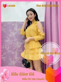 Đầm Xòe 3 Tầng Tay Phối Bèo Cổ Cao Thời Trang Hoa Anh Đào