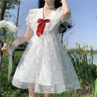 ĐẦM XOÈ BABYDOLL 💕[Có Ảnh Thật]💕 VOAN TRẮNG IN HOA 🌸 CÀI NƠ ĐỎ PHONG CÁCH LOLITA ĐÁNG YÊU