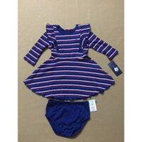 Đầm xòe bé gái 1.5-2 tuổi sọc ngang dài tay màu xanh size 18M & size 24M hiệu Tommy Hilfiger hàng xách tay mỹ