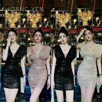 Đầm xòe cánh bướm cổ chữ v xẻ ngực không tay chất kimsa mặc đi chơi sang chảnh eo váy ôm sát