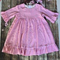 Đầm xòe caro hồng linen cho bé gái - Hàng thiết kế