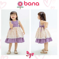 Đầm xòe caro tím phối nơ eo cho bé gái Banane Kids váy công chúa sát nách họa tiết dễ thương - D15T