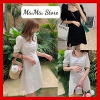 Đầm xoè cổ nhún, tay ngắn bo - KÈM HÌNH THẬT-  siêu  dễ thương kiểu dáng mới 2021 - Thời trang Miu Miu -V449