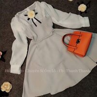 Đầm xoè cổ sơmi tay phối voan