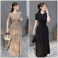 Đầm xoè cổ tròn dáng dài siết eo tôn dáng chất tăm thái, váy xoè nữ nhẹ nhàng tiểu thư đi chơi đi làm