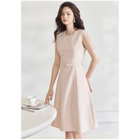 Đầm xoè cổ tròn không tay dáng xoè màu hồng phấn