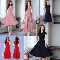 🍒Đầm xoè cổ V đắp nhún bèo eo nơ MLXL2XL