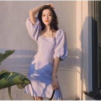 Đầm xòe cổ vuông tay phồng