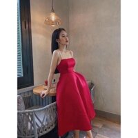 Đầm xòe công chúa cúp ngực màu đỏ đô free size 45kg-56kg