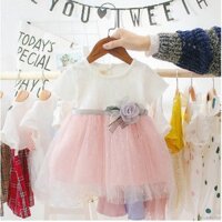 Đầm xòe công chúa phối ren kim tuyến dành cho bé gái 6 tháng - 3 tuổi