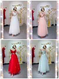 Đầm xòe công chúa trễ vai kết hoa eo -MS37V- Size M L đến 58kgMM MM