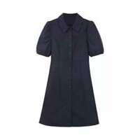 Đầm xòe công sở dáng A cổ sơ mi tay bồng Larisrose, chất vải Linen bột Premium, form váy A suông trẻ trung V27