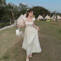 Đầm xoè cotton lạnh phối thân thun gân tăm bèo tay dịu dàng nữ tính