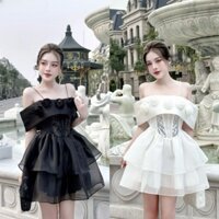 Đầm xoè cúp lưới phối nhung kết nơ cườm công chúa cực xinh dịu dàng (Đầm váy thiết kế đẹp mê ly💯)