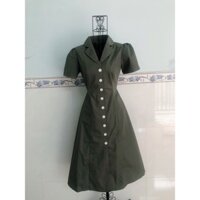 Đầm xòe dài cổ Vest xanh quân đội