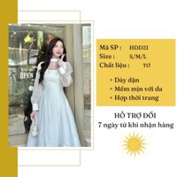Đầm xoè dài khoét cổ phối tay voan tiểu thư sang trọng, trẻ trung, cá tính