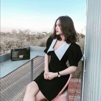 ĐẦM XOÈ ĐEN PHỐI CỔ SEN
