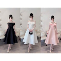đầm xoè đi đám cưới đầm thời trang nữ cao cấp kiểu dáng hiện đại phối nơ tơ nến