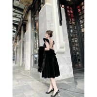 Đầm xòe dự tiệc, đầm 2 dây nữ đẹp, chất nhung xòe đứng dáng, kiểu dáng sang trọng thời trang, che khuyết điểm