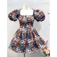 Đầm xòe gấu xanh tay bồng xinh (kèm ảnh thật, mẫu shop  mặc)