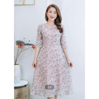 Đầm xoè hoa nhí tay lỡ cổ tròn chất lụa mịn mát