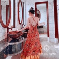 Đầm xoè hoạ tiết cách điệu vintage