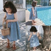 Đầm xòe họa tiết caro đáng yêu thời trang mùa hè cho bé gái 3-8 tuổi