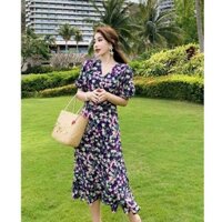 ĐẦM XOÈ HOA TÍM ĐUÔI CÁ TAY PHỒNG