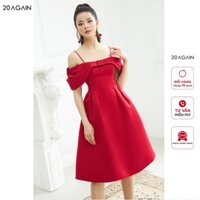 Đầm xòe nơ ngực trễ vai 20AGAIN phong cách quý cô công sở DEA1315