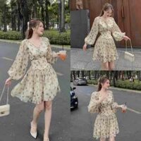 Đầm xòe nữ tay voan hoa tiểu thư 2 lớp trẻ trung