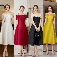 Đầm xoè phi bẹt vai bông hai lá-TKO