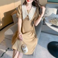 Đầm Xòe Phối Cổ Ren Cổ Điển, Đầm phong cách Vintage Thời Trang Freesize