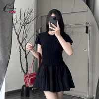 Đầm xòe phối ren 2 màu đen + trắng dáng ngắn cá tính năng động
