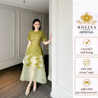 Đầm xoè ren lá thêu cao cấp với tay ngắn do Molina chính hãng sản xuất và phân phối