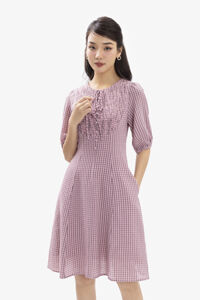 Đầm xòe tay lỡ họa tiết caro