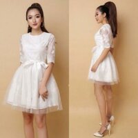 Đầm xoè tay lỡ thắt nơ eo
