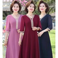 đầm xòe tay lửng cổ tim phối viền ren dự tiệc bigsize cho mẹ ( thời trang lolitaxinh) N1023