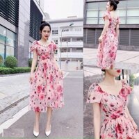 Đầm Xòe Tay Phồng Lụa Cao Cấp In Hoa Thời Trang Duyên Dáng[Hàng Thiết Kế Chuẩn Shop]