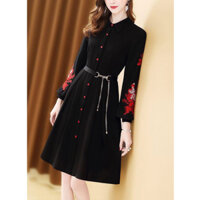 Đầm Xòe Thêu Hoa Tay Kèm Nịt 2271 - Hàng Nhập