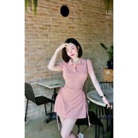 Đầm xoè thun dây rút nhún eo,váy ngắn cổ bẻ kèm quần rời đi chơi, dự tiệc G087