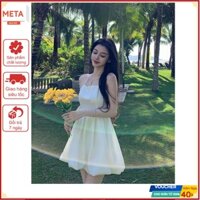 Đầm xoè tiểu thư cột nơ trắng hở lưng, Đầm/váy đi biển dây cổ yếm dáng xoè ngọt ngào