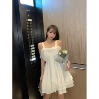 Đầm xòe trắng 3 tầng nơ lưng Chất Đẹp